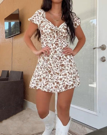 Floral Print Short Sleeve Mini Dress