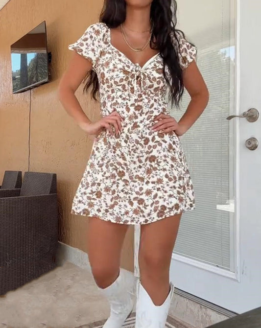 Floral Print Short Sleeve Mini Dress