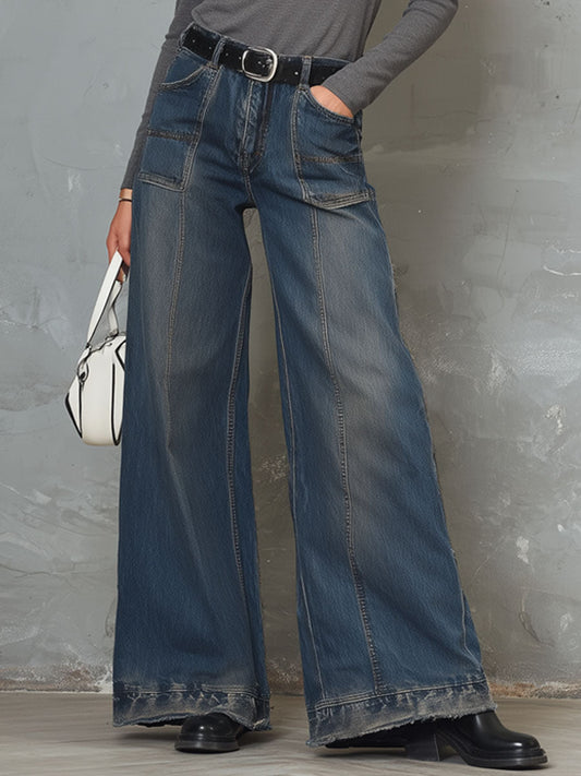 Vintage Loose-fitting Big Pocket Distressed Jeans
