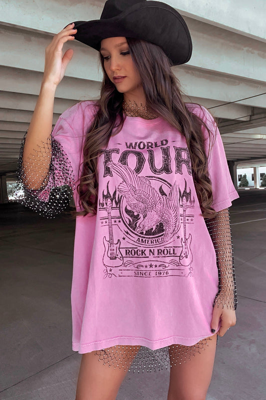 "World Tour" Graphic Tee -Pink