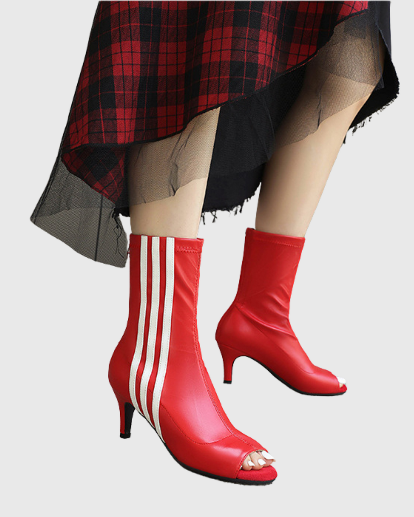 Editta Stripe Fish Mouth Ankle Boots In Red