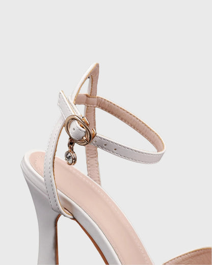 Liviana Pearl Satin Strap Platform Sandals In White