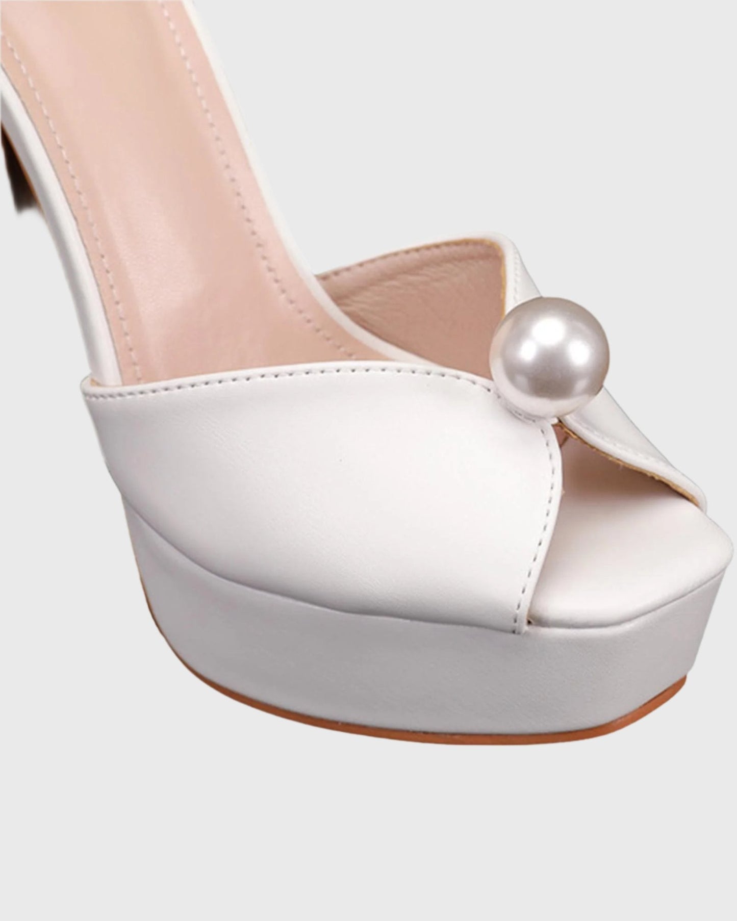 Liviana Pearl Satin Strap Platform Sandals In White