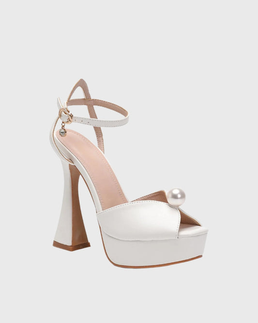 Liviana Pearl Satin Strap Platform Sandals In White