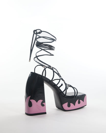 Aang Pattern Lace Up Platform Sandals