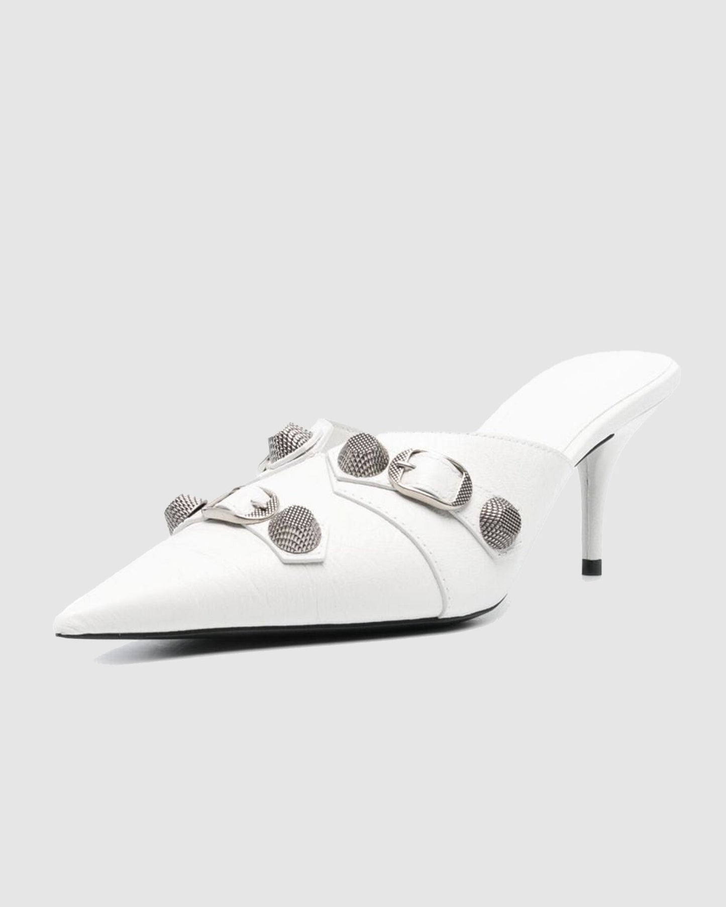 Afra Rivet Embellished Leather Mules In White