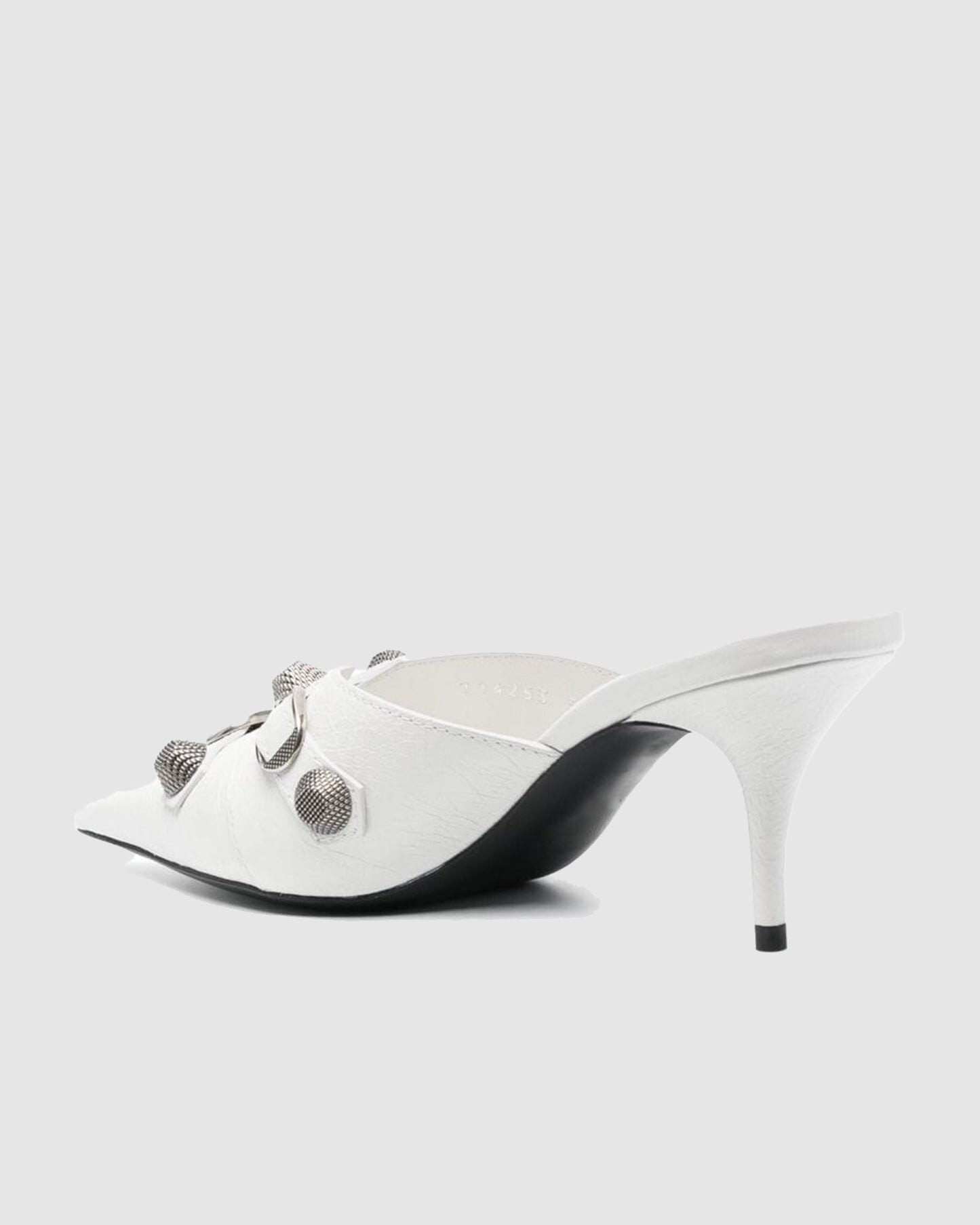 Afra Rivet Embellished Leather Mules In White