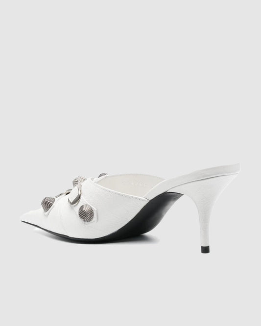 Afra Rivet Embellished Leather Mules In White