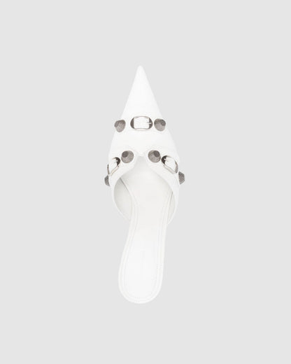 Afra Rivet Embellished Leather Mules In White