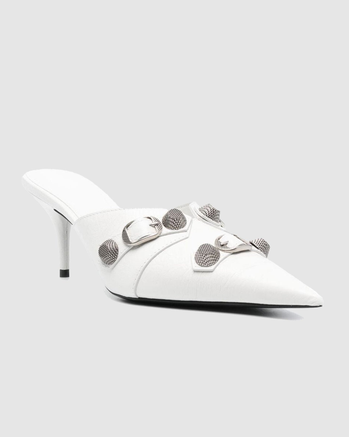 Afra Rivet Embellished Leather Mules In White