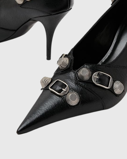 Afra Rivet Embellished Leather Pumps In Black