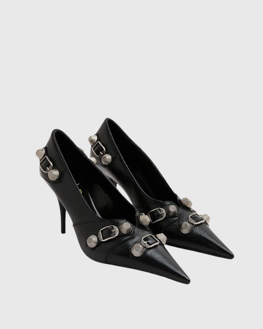 Afra Rivet Embellished Leather Pumps In Black