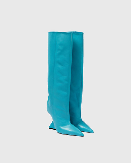 Alma Heterotypic Heel Leather Knee High Boots In Blue