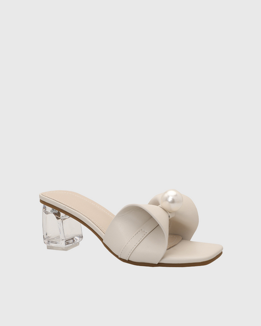 Amari Pearl Geometric Heels In White