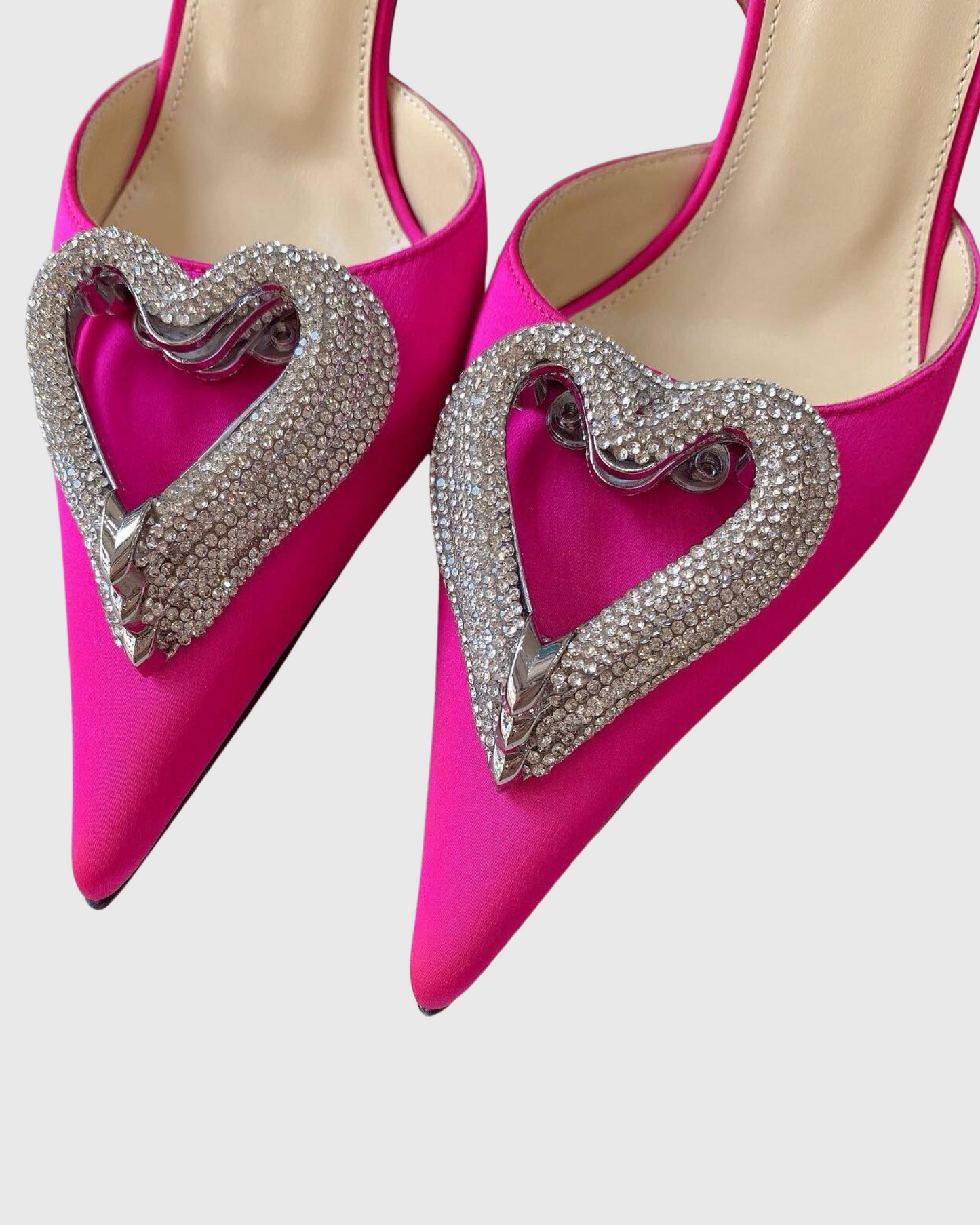 Ambra Crystal Heart Strap Pumps In Hot Pink