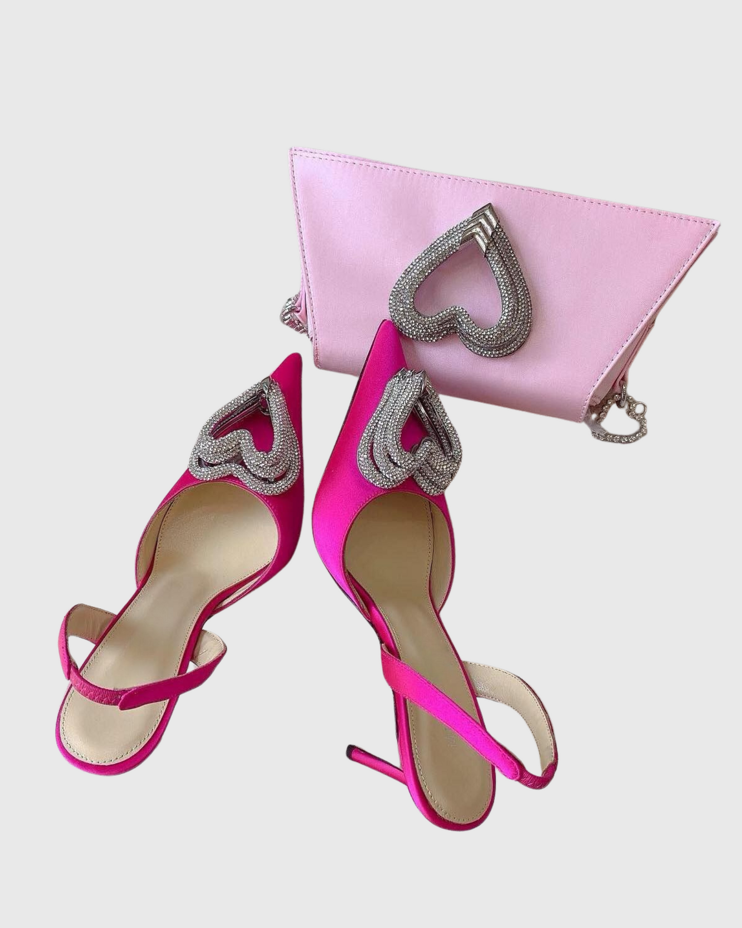 Ambra Crystal Heart Strap Pumps In Hot Pink