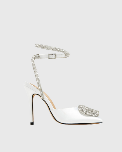 Ambra Crystal Heart Strap Pumps In White