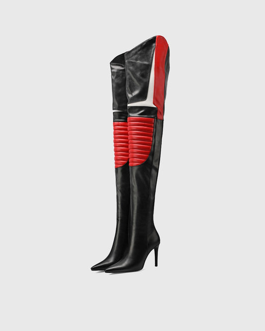 Amedea Splicing Leather Over The Knee Boots