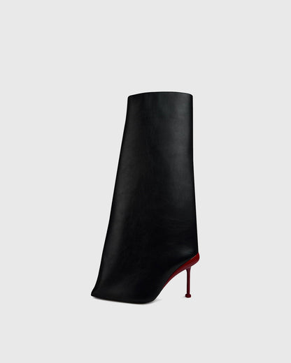 Angiola Slash Flare Knee High Boots In Black