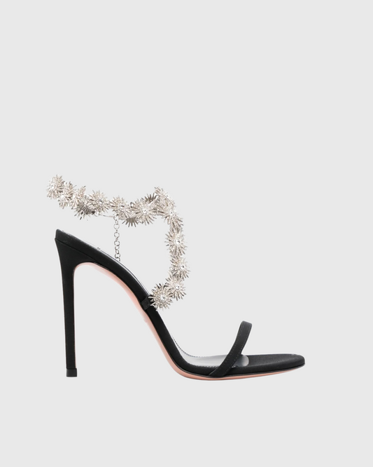 Ariah Diamond Flower Vine Strap Sandals In Black