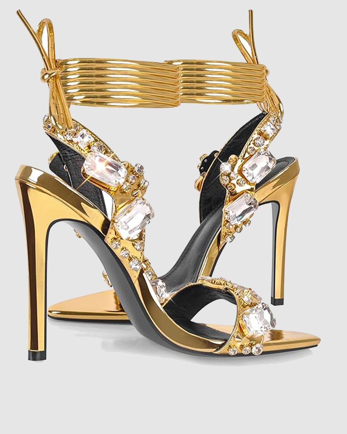 Aurora Rhinestone Lace Up Sandals In Gold