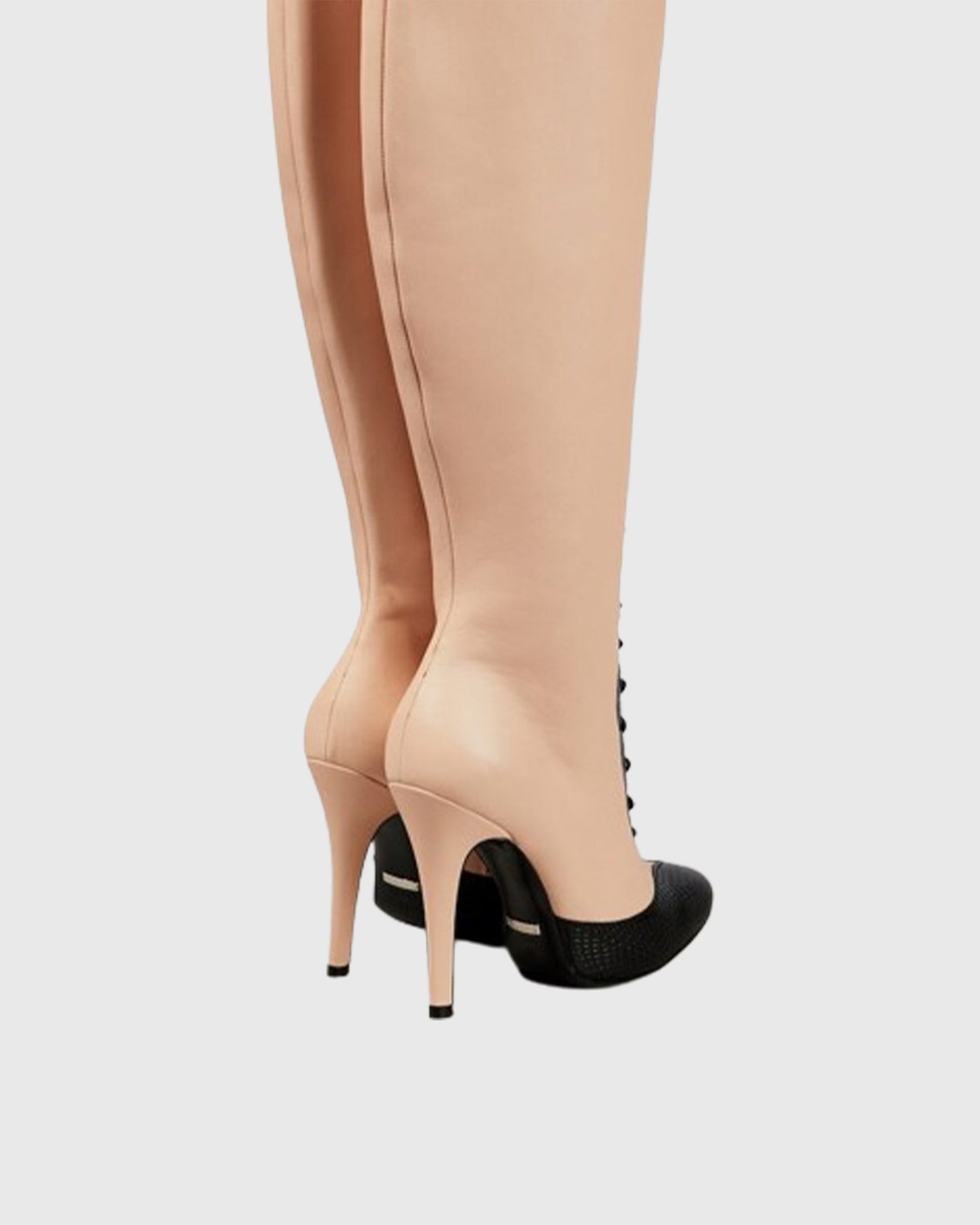 Balbina Leather Lace Up Over The Knee Boots In Apricot