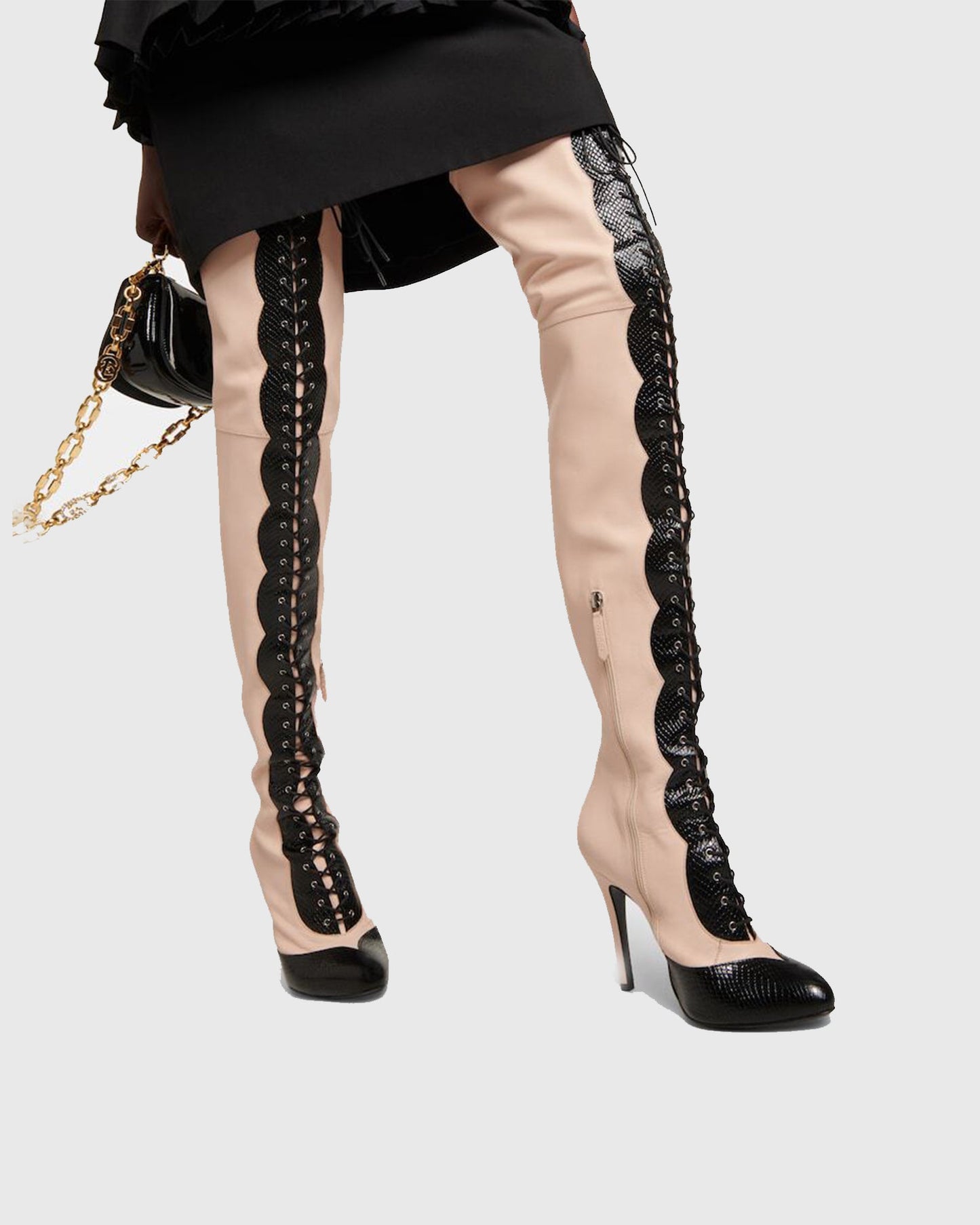 Balbina Leather Lace Up Over The Knee Boots In Apricot