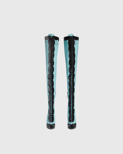 Balbina Leather Lace Up Over The Knee Boots In Sky