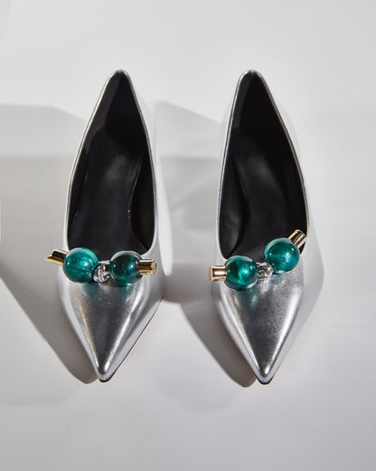 Bay Beads Metallic Kitten Heels In Silver