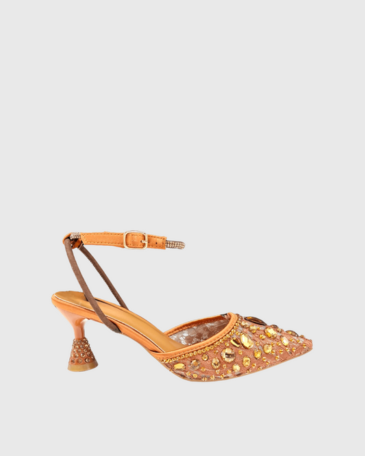 Belen Diamond Lace Slingback Pumps In Brown