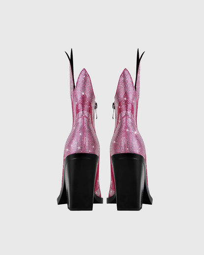 Beronia Rhinestone Embellished Flame Ankle Boots In Pink
