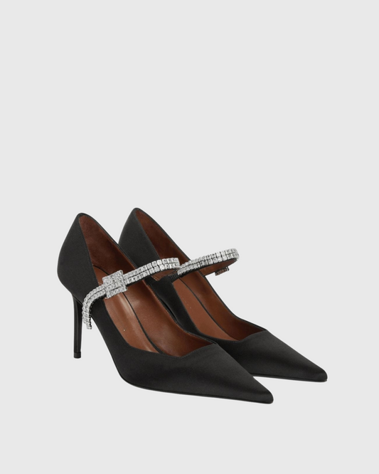 Caden Rhinestone Strap Satin Pumps In Black
