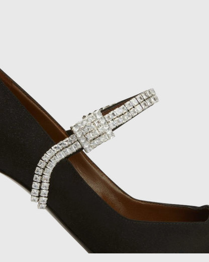 Caden Rhinestone Strap Satin Pumps In Black