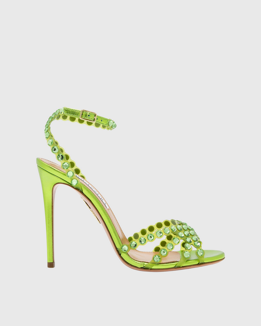 Cameo Rhinestone Embellished PVC Strap Sandals In Green