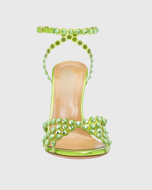 Cameo Rhinestone Embellished PVC Strap Sandals In Green