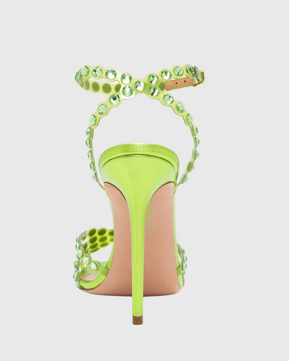 Cameo Rhinestone Embellished PVC Strap Sandals In Green