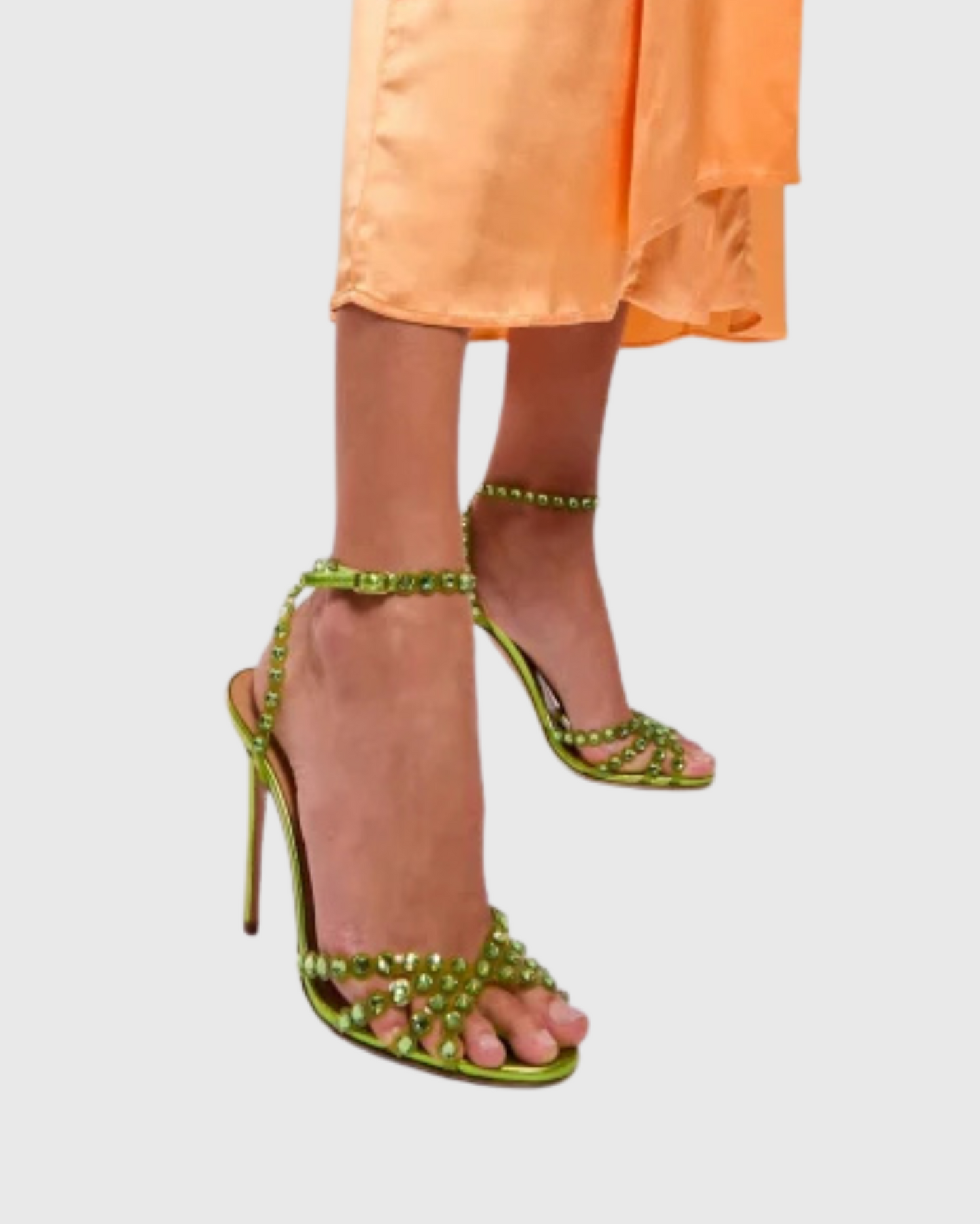 Cameo Rhinestone Embellished PVC Strap Sandals In Green