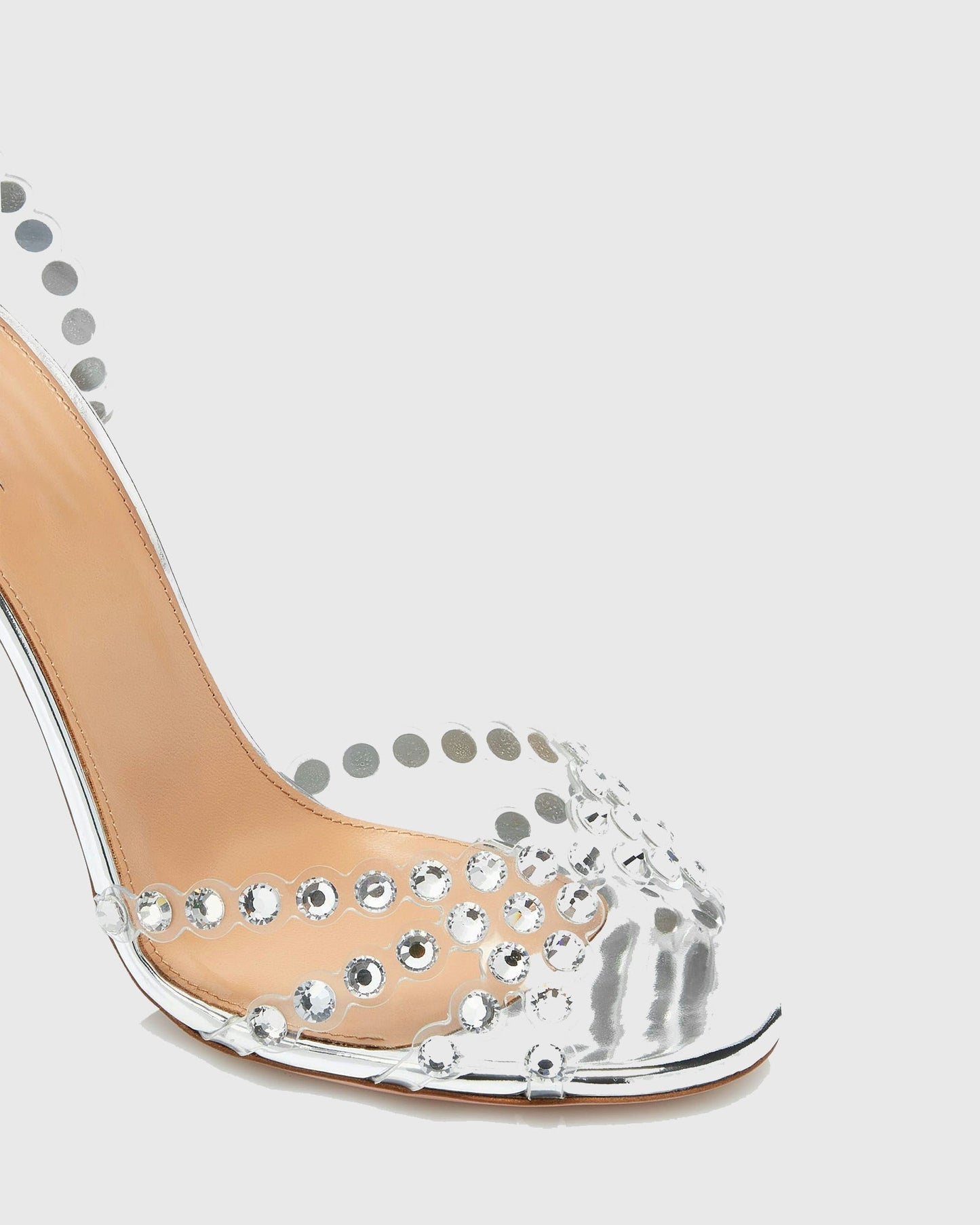 Cameo Rhinestone Embellished PVC Strap Sandals In Silver