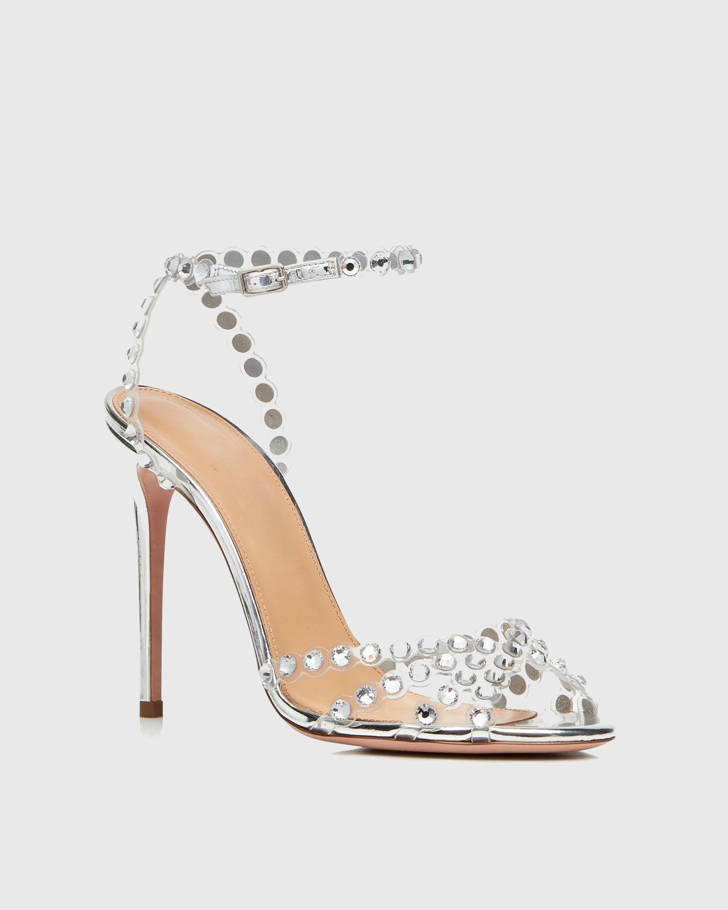 Cameo Rhinestone Embellished PVC Strap Sandals In Silver