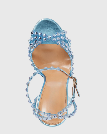 Cameo Rhinestone Embellished PVC Strap Sandals In Sky