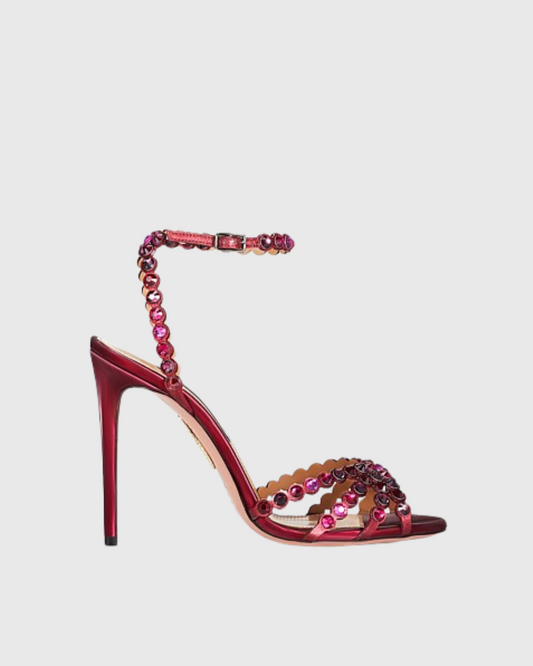 Cameo Rhinestone Embellished PVC Strap Sandals In Wine