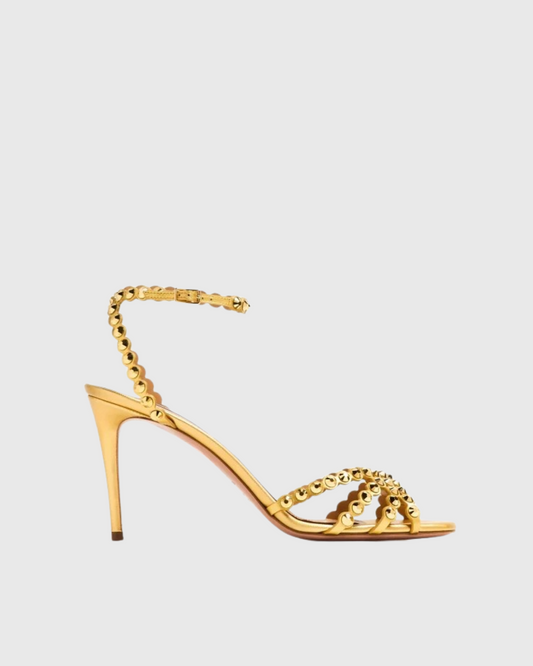 Cameo Rhinestone Embellished Strap Sandals In Gold