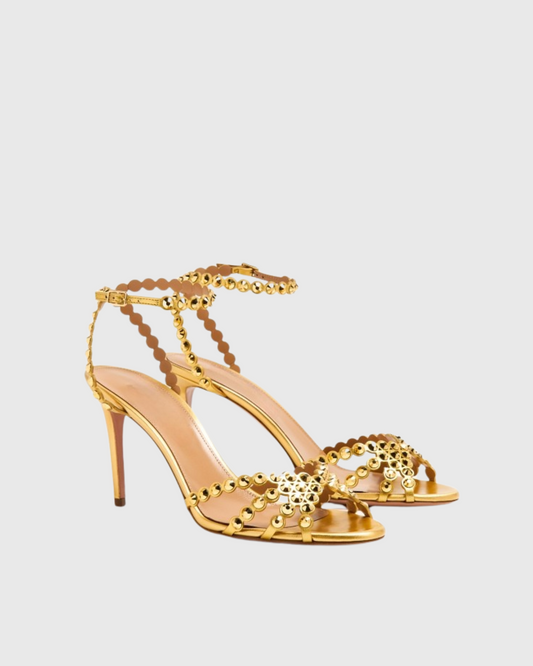 Cameo Rhinestone Embellished Strap Sandals In Gold