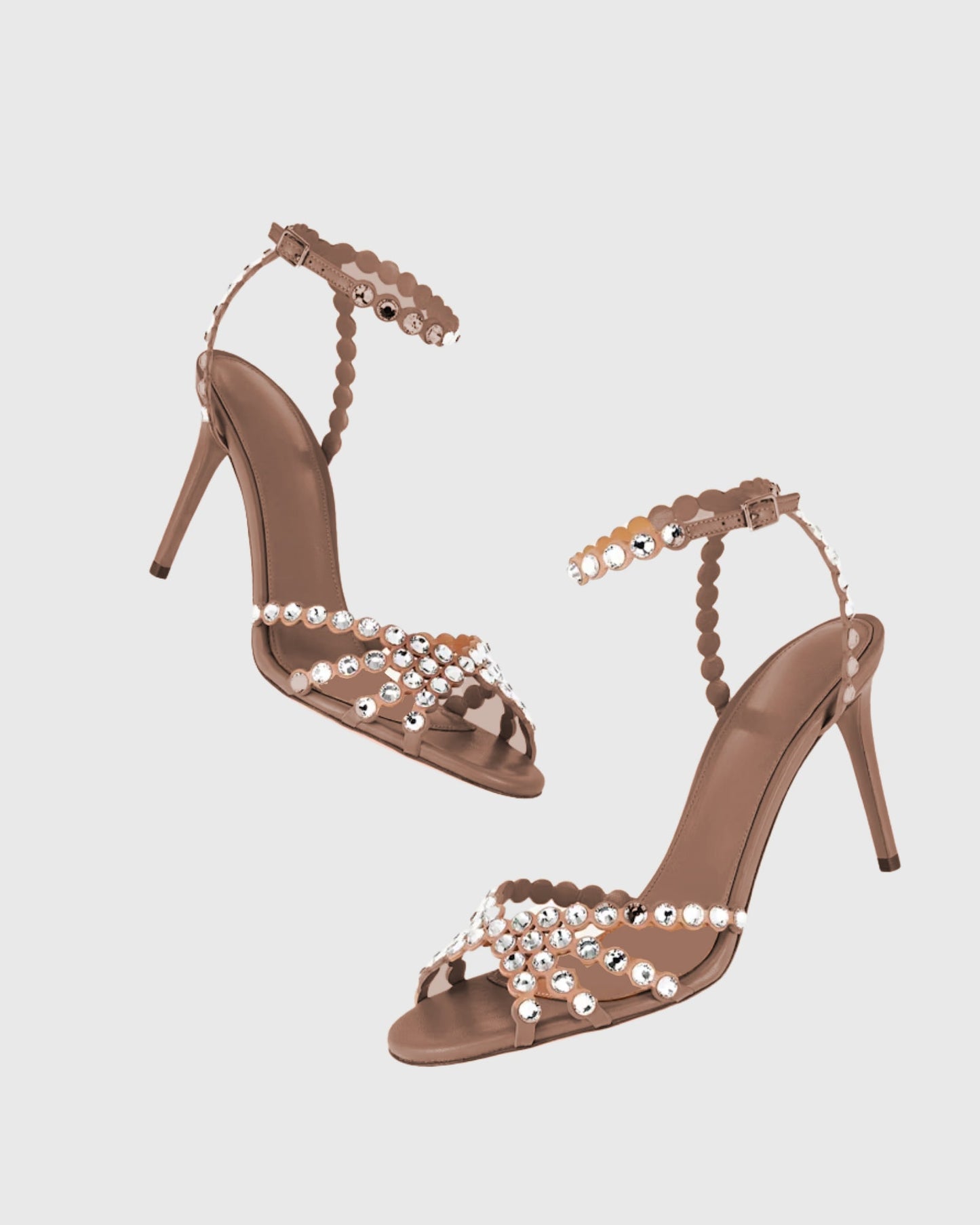 Cameo Rhinestone Embellished Strap Sandals In Beige