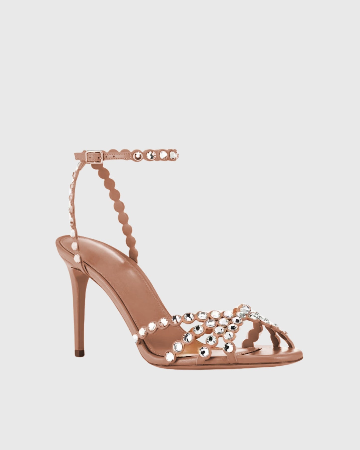 Cameo Rhinestone Embellished Strap Sandals In Beige