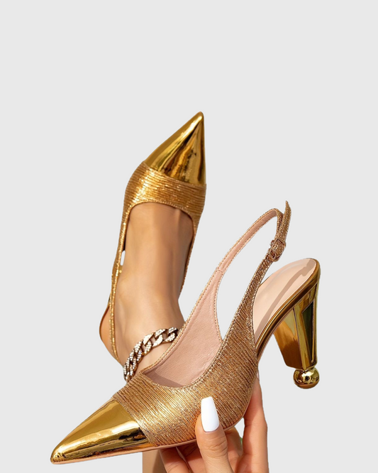 Chloe Sparkle Ruch Slingback Pumps In Gold