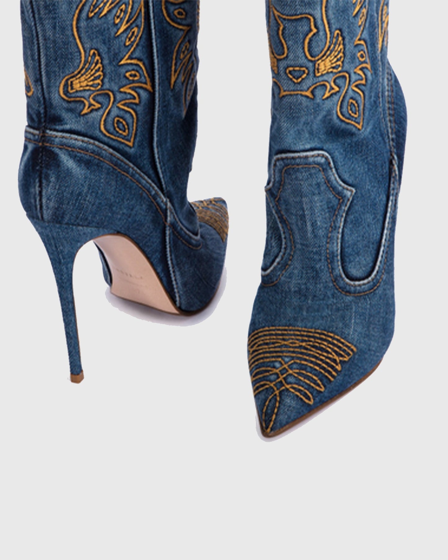 Cinzia Embroidery Denim Cowboy Mid Calf Boots