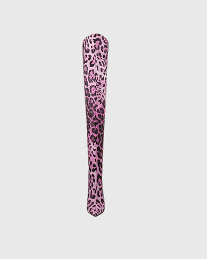 Claretta Leopard Print Over The Knee Boots In Violet