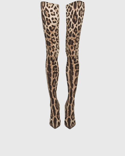 Claretta Leopard Print Over The Knee Boots