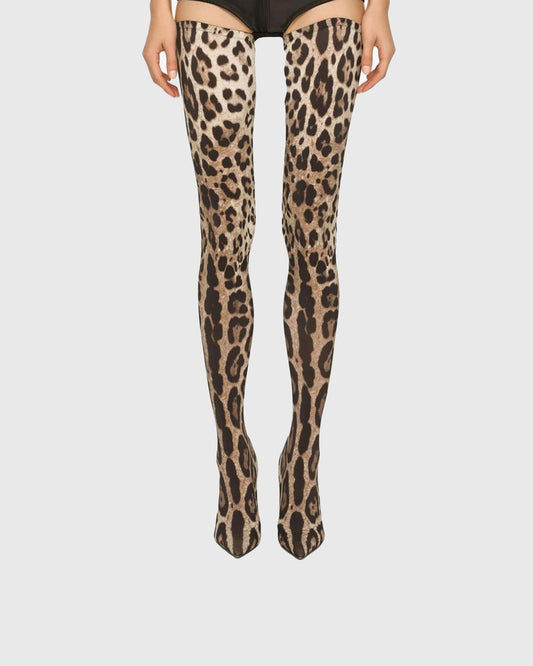 Claretta Leopard Print Over The Knee Boots